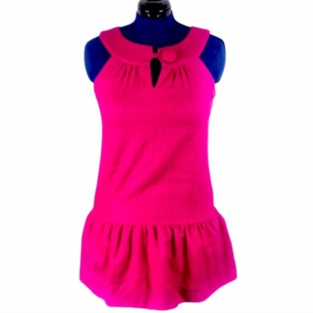 NWT Jack by BB Dakota M pink retro key hole ruffle bottom wool blend mini dress